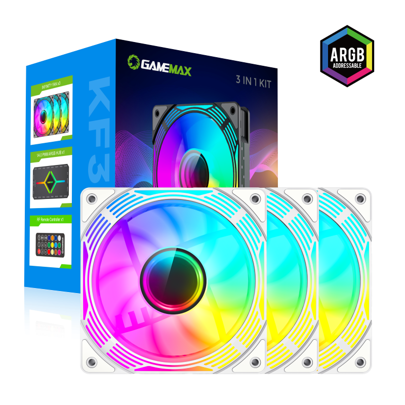 GAMEMAX KF300 WH, 120mm White frame ARGB Fan 3 in 1 Kit GAMEMAX KF300 WH, 120mm White frame ARGB Fan 3 in 1 Kit